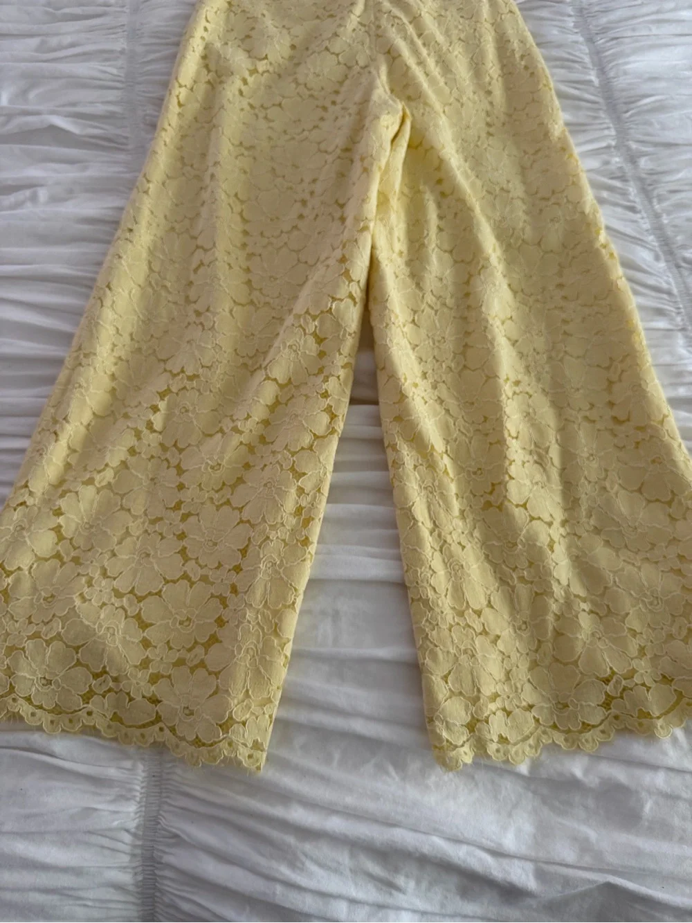 Rachel Parcell Yellow Floral Lace Wide Leg Pants Size 2 Scalloped Hem
